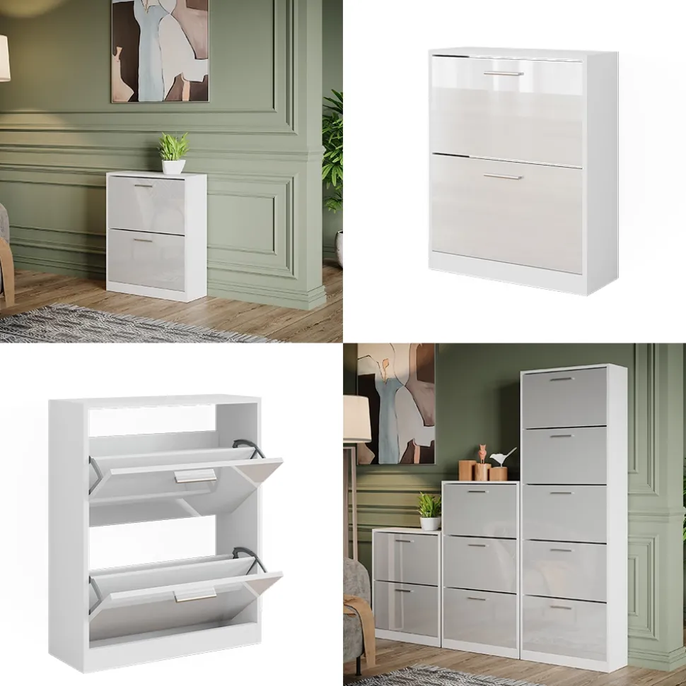 Schuhschrank Gizmo Weiß Hochglanz 59 x 72.5 cm 2 Fächern Vicco