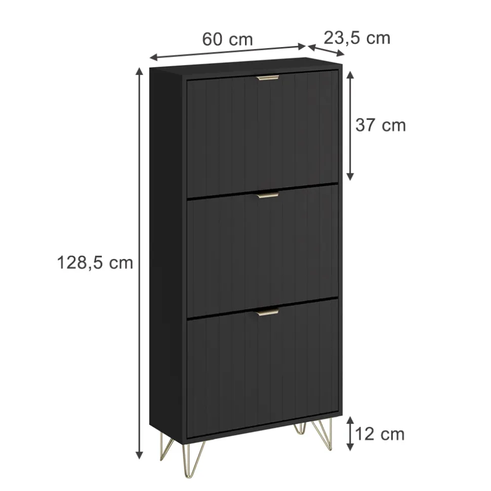 Schuhschrank Helge Schwarz 60 x 128.5 cm 3 Fächer Vicco