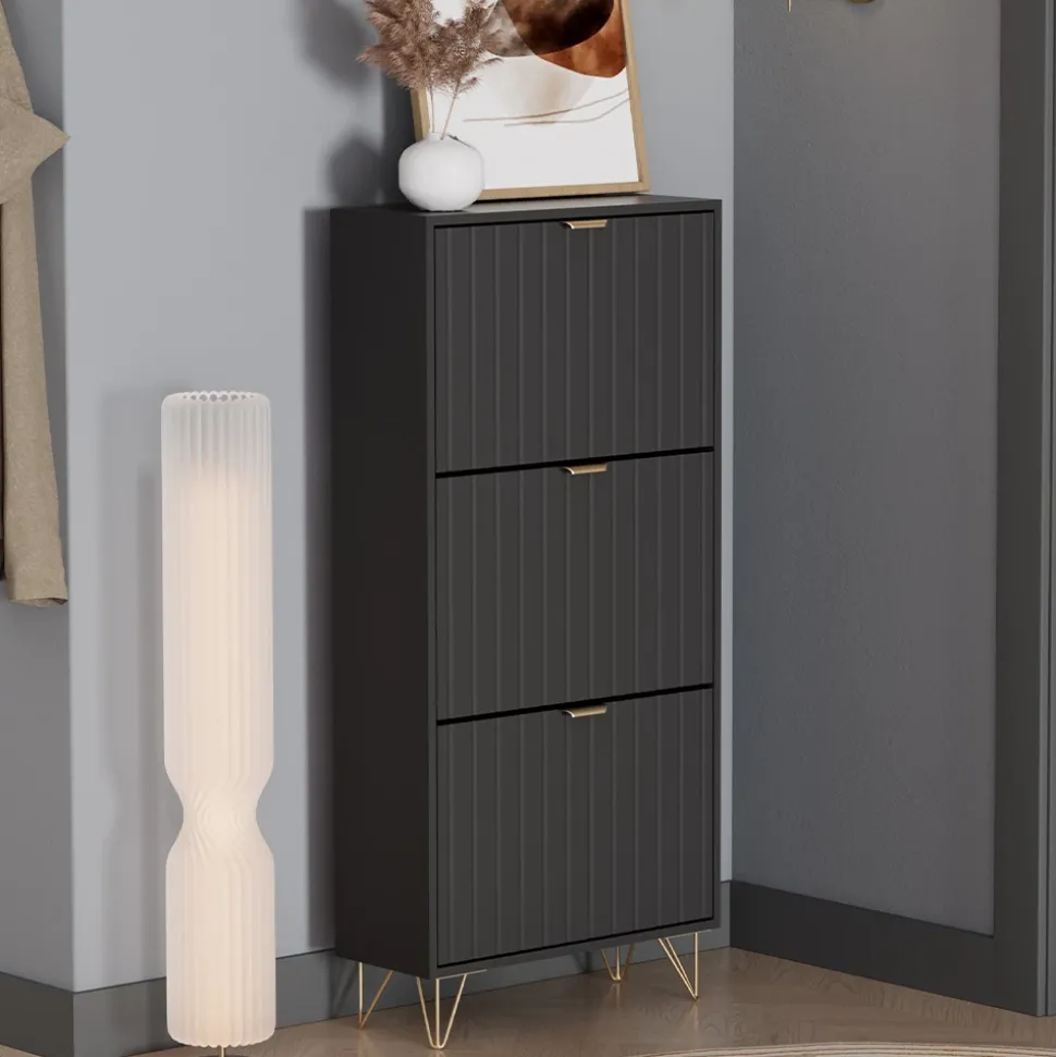 Schuhschrank Helge Schwarz 60 x 128.5 cm 3 Fächer Vicco