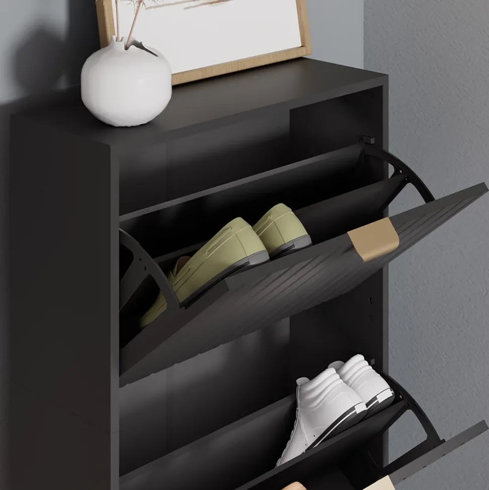 Schuhschrank Helge Schwarz 60 x 128.5 cm 3 Fächer Vicco