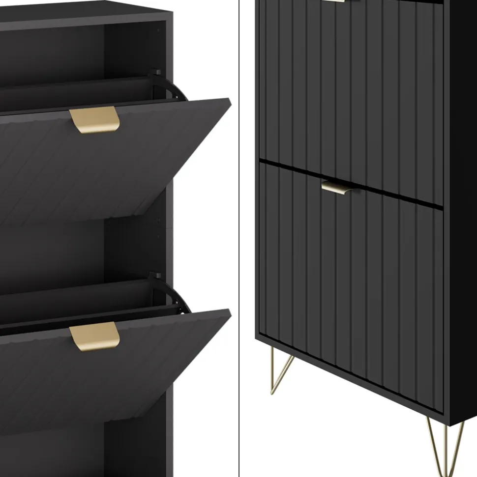 Schuhschrank Helge Schwarz 60 x 128.5 cm 3 Fächer Vicco