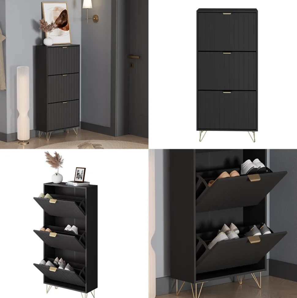 Schuhschrank Helge Schwarz 60 x 128.5 cm 3 Fächer Vicco