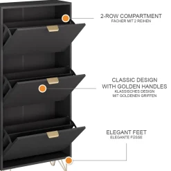 Schuhschrank Helge Schwarz 60 x 128.5 cm 3 Fächer Vicco