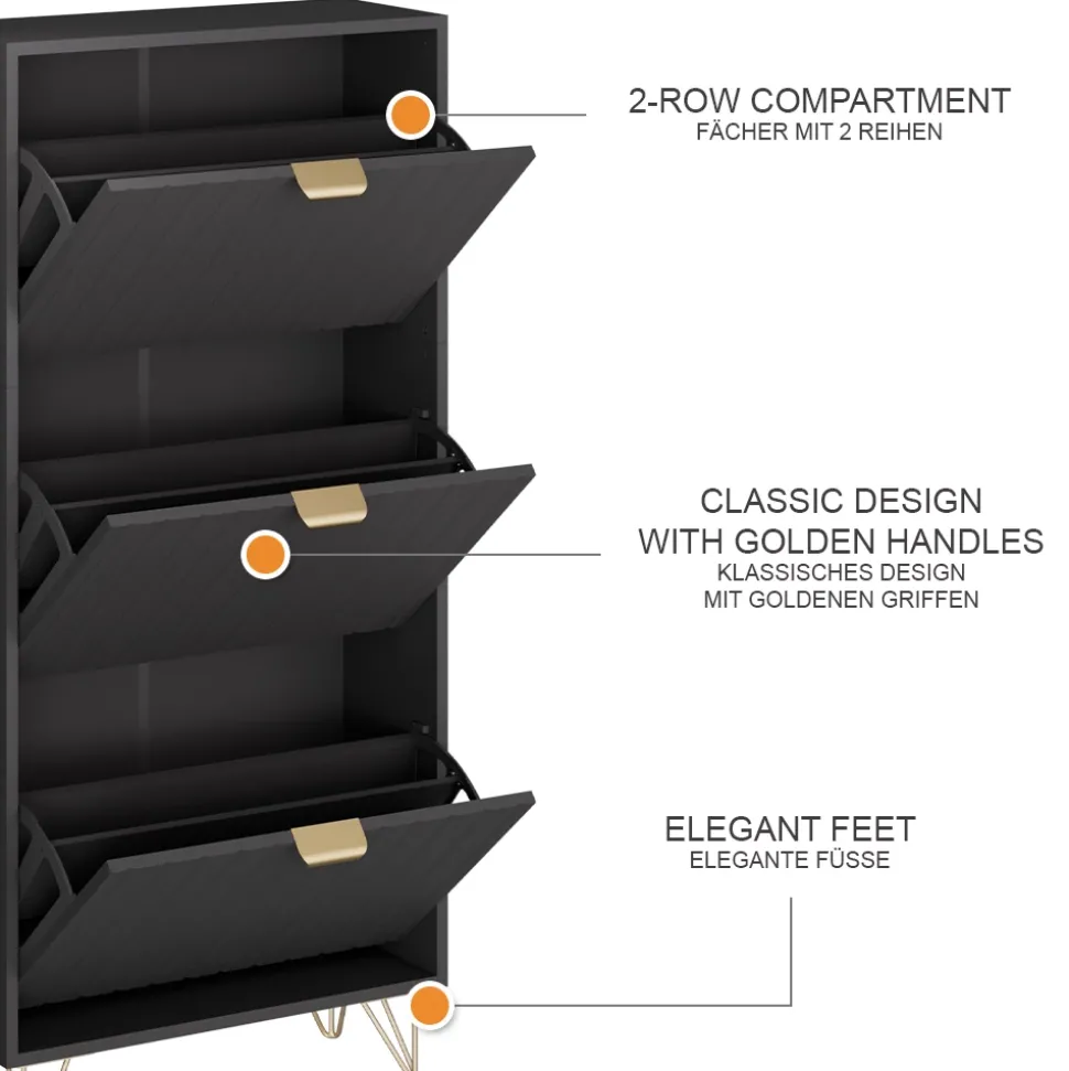 Schuhschrank Helge Schwarz 60 x 128.5 cm 3 Fächer Vicco