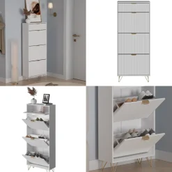 Schuhschrank Helge Weiß 60 x 145 cm 3 Fächer Vicco