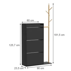 Schuhschrank Ivo Schwarz 90 x 181.5 cm mit 3 Fächern, 1 Schublade Vicco