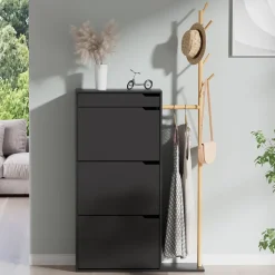 Schuhschrank Ivo Schwarz 90 x 181.5 cm mit 3 Fächern, 1 Schublade Vicco