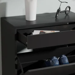 Schuhschrank Ivo Schwarz 90 x 181.5 cm mit 3 Fächern, 1 Schublade Vicco