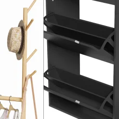 Schuhschrank Ivo Schwarz 90 x 181.5 cm mit 3 Fächern, 1 Schublade Vicco