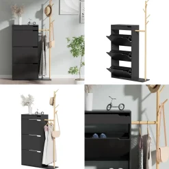 Schuhschrank Ivo Schwarz 90 x 181.5 cm mit 3 Fächern, 1 Schublade Vicco