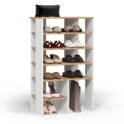 Schuhschrank Marlon Weiß/Goldkraft Eiche 60 x 100 cm mit 5 Fächern Vicco