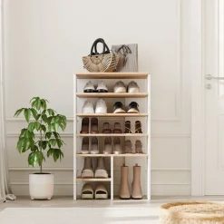 Schuhschrank Marlon Weiß/Goldkraft Eiche 60 x 100 cm mit 5 Fächern Vicco