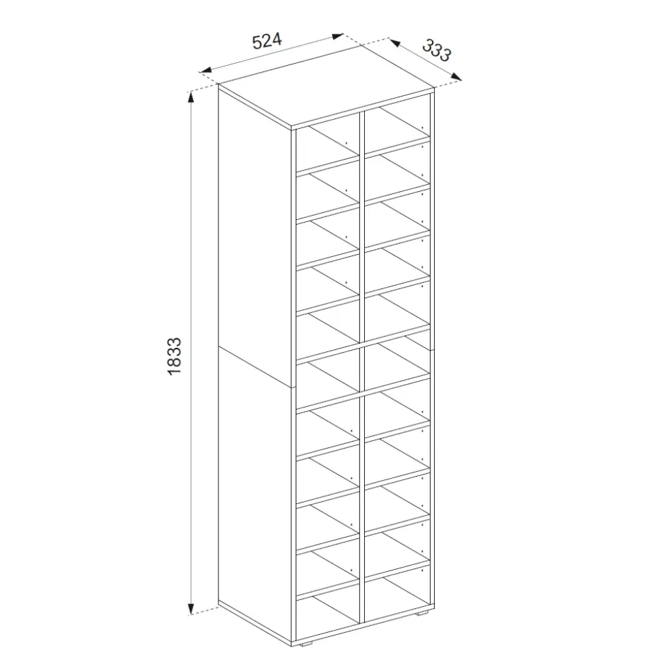 Schuhschrank Paris Sonoma 52.4 x 183.3 cm 22 Fächer Vicco