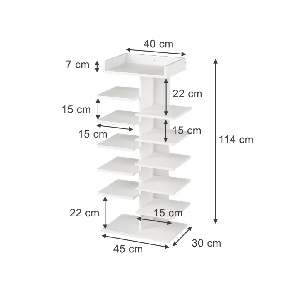 Schuhschrank Stepy Weiß 45 x 114 cm mit 10 Fächern Vicco