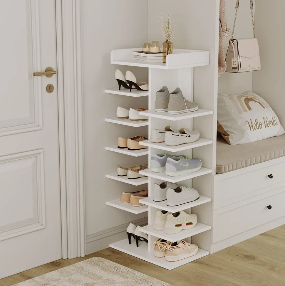 Schuhschrank Stepy Weiß 45 x 114 cm mit 10 Fächern Vicco