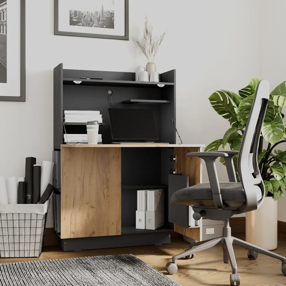 Sekretär Schreibtisch Alena Anthrazit/Goldkraft Eiche 85 x 28.6 cm Vicco