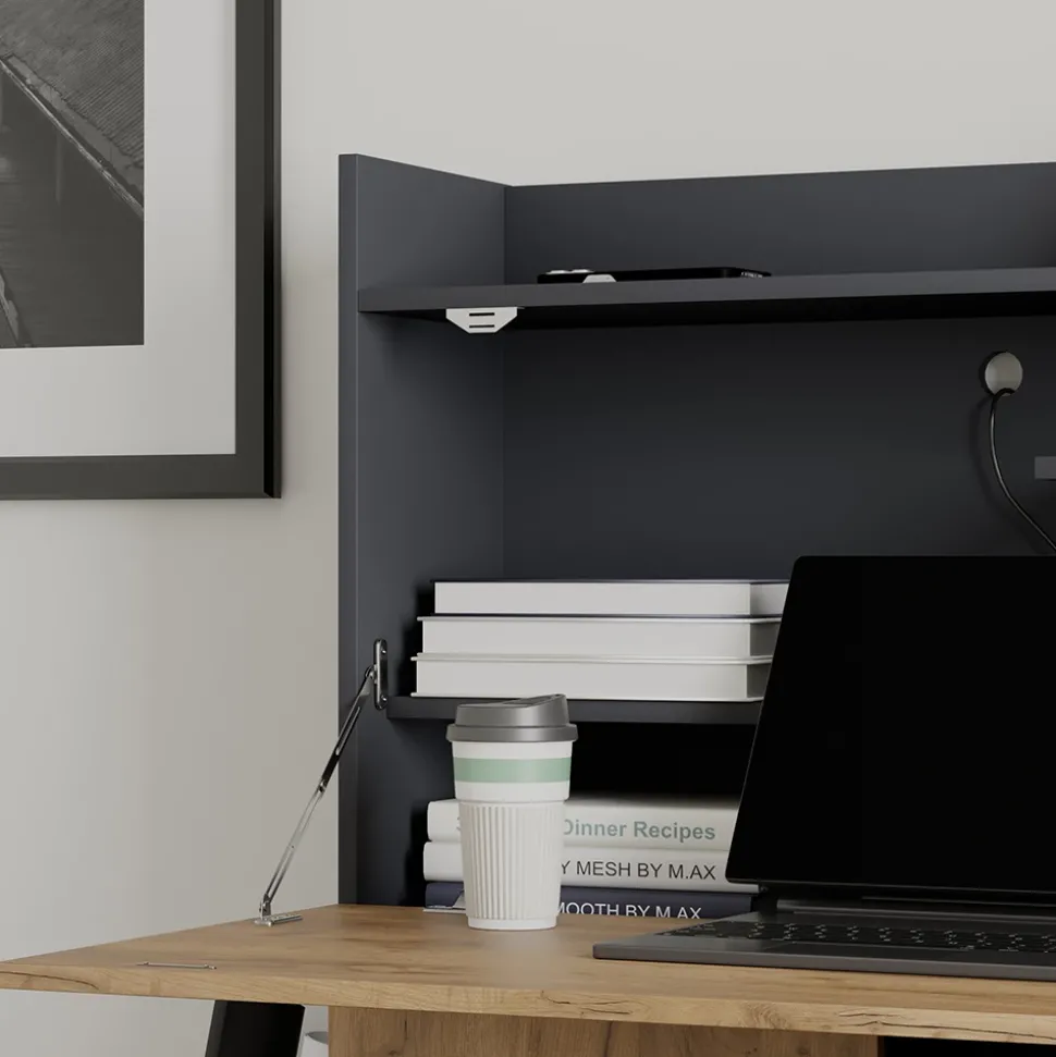 Sekretär Schreibtisch Alena Anthrazit/Goldkraft Eiche 85 x 28.6 cm Vicco