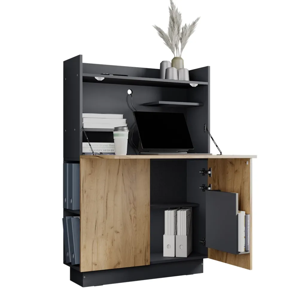 Sekretär Schreibtisch Alena Anthrazit/Goldkraft Eiche 85 x 28.6 cm Vicco