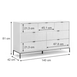 Sideboard Eliza Weiß 42 x 81 cm mit 7 Schubladen Vicco