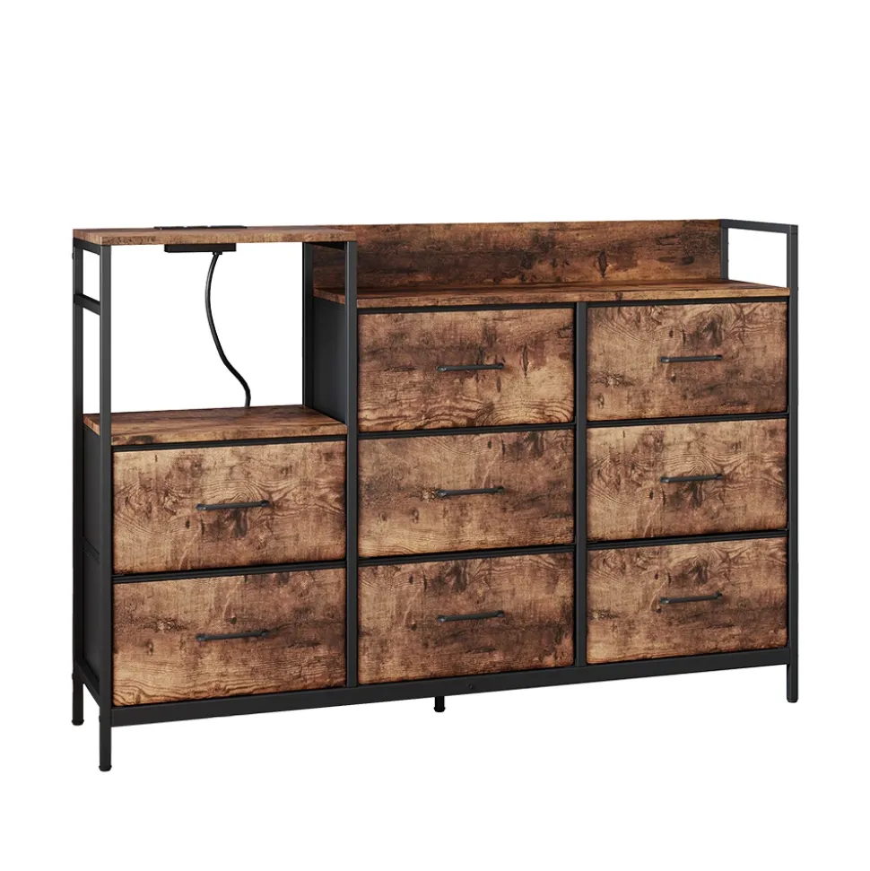 Sideboard Brian Eiche 88 x 30 cm mit 8 Schubladen und USB Vicco