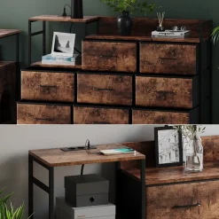 Sideboard Brian Eiche 88 x 30 cm mit 8 Schubladen und USB Vicco