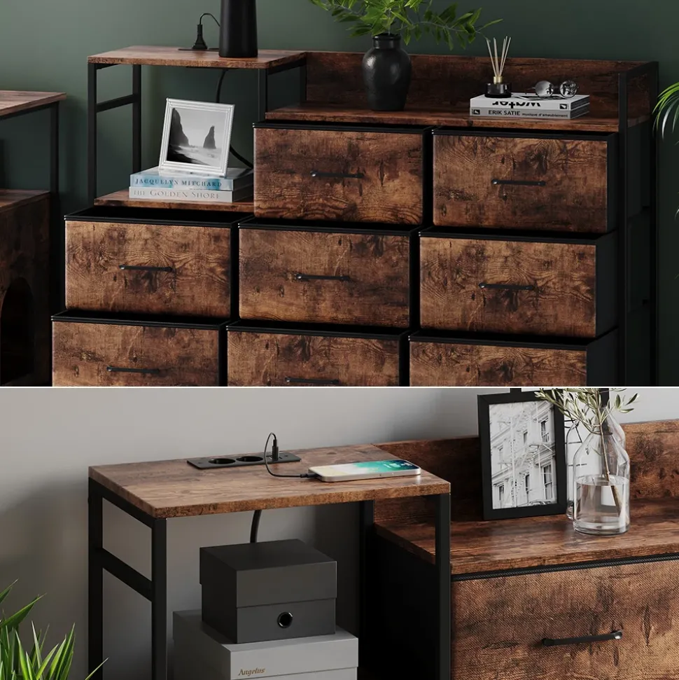 Sideboard Brian Eiche 88 x 30 cm mit 8 Schubladen und USB Vicco