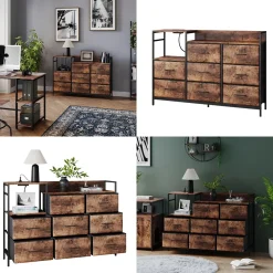 Sideboard Brian Eiche 88 x 30 cm mit 8 Schubladen und USB Vicco