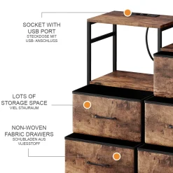 Sideboard Brian Eiche 88 x 30 cm mit 8 Schubladen und USB Vicco