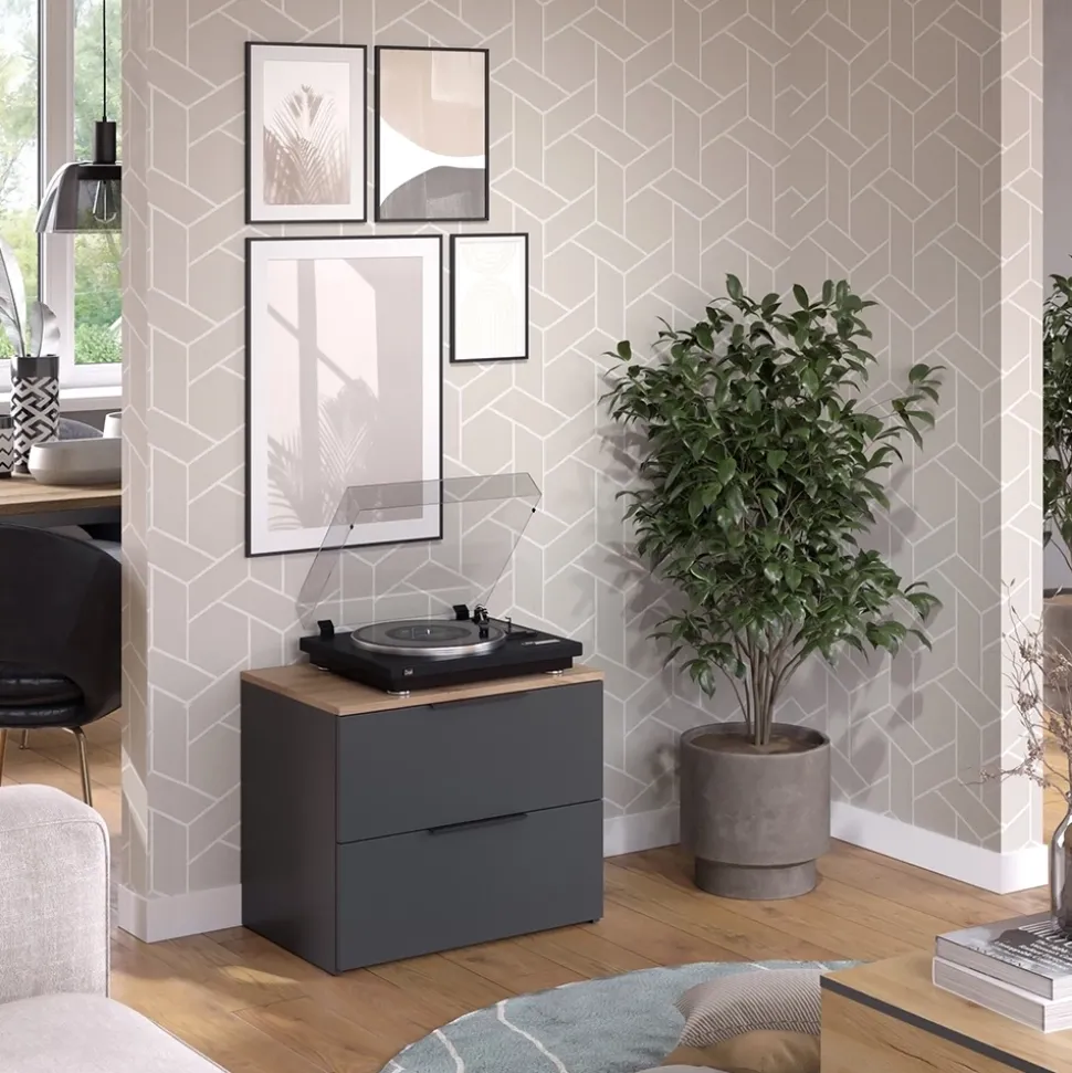 Sideboard Wido Anthrazit 60 x 50 cm mit 2 Schubladen Vicco