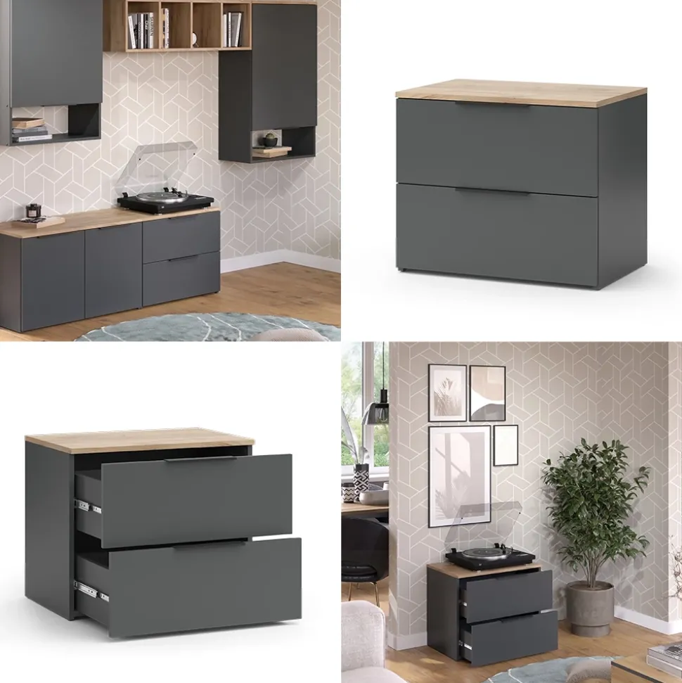 Sideboard Wido Anthrazit 60 x 50 cm mit 2 Schubladen Vicco