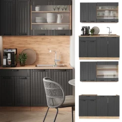 Singleküche Fame-Line Dunkelgrau 140 cm , AP Anthrazit Vicco