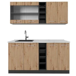 Singleküche R-Line Artisan Eiche/Anthrazit 160 cm , AP Marmor Vicco