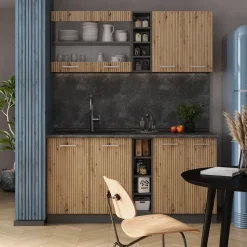 Singleküche R-Line Artisan Eiche/Anthrazit 160 cm , AP Marmor Vicco