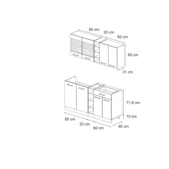 Singleküche R-Line Artisan Eiche/Anthrazit 160 cm , AP Marmor Vicco