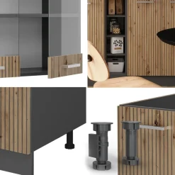 Singleküche R-Line Artisan Eiche/Anthrazit 160 cm , AP Marmor Vicco