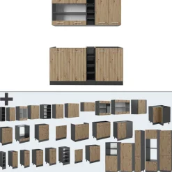 Singleküche R-Line Artisan Eiche/Anthrazit 160 cm , AP Marmor Vicco