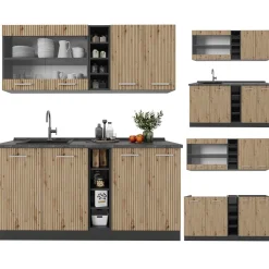 Singleküche R-Line Artisan Eiche/Anthrazit 160 cm , AP Marmor Vicco