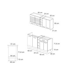 Singleküche R-Line Schwarz Beton/Anthrazit 160 cm AP Eiche Vicco