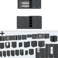 Singleküche R-Line Schwarz Beton/Anthrazit 160 cm AP Eiche Vicco