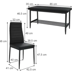 Sitzbank Grand Schwarz 85 x 46.5 cm 3-teiliges Set Vicco