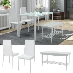 Sitzbank und Stuhl Grand Weiß 85 x 46.5 cm 3-teiliges Set Vicco