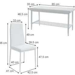 Sitzbank und Stuhl Grand Weiß 85 x 46.5 cm 3-teiliges Set Vicco