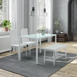 Sitzbank und Stuhl Grand Weiß 85 x 46.5 cm 3-teiliges Set Vicco