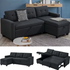 Sofa L Form Campina Anthrazit 226 x 163 cm mit Schlaffunktion Vitalispa