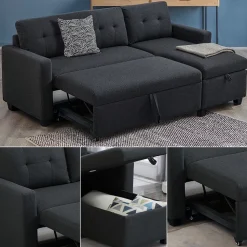 Sofa L Form Campina Anthrazit 226 x 163 cm mit Schlaffunktion Vitalispa