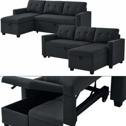 Sofa L Form Campina Anthrazit 226 x 163 cm mit Schlaffunktion Vitalispa