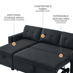 Sofa L Form Campina Anthrazit 226 x 163 cm mit Schlaffunktion Vitalispa