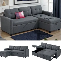 Sofa L Form Campina Grau 226 x 163 cm mit Schlaffunktion Vitalispa
