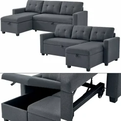 Sofa L Form Campina Grau 226 x 163 cm mit Schlaffunktion Vitalispa