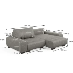 Sofa L Form Perry Grau 260 x 120 cm Vitalispa